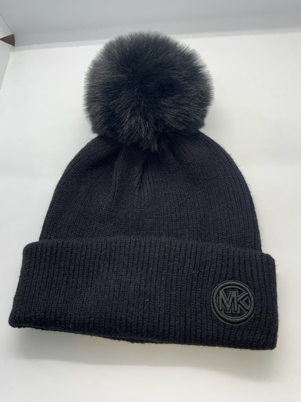 Michael Kors Black Ribbed Pom-Pom Beanie